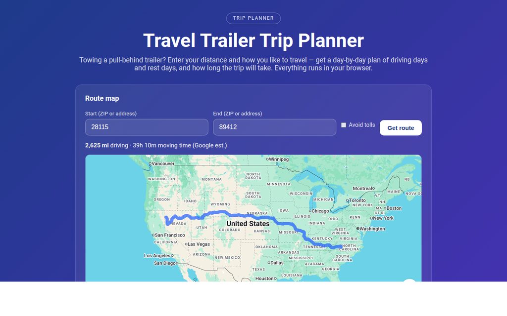 Travel Trailer Trip Planner — built with Tiknix